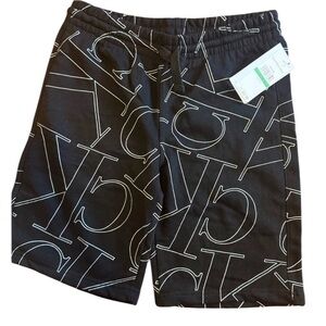CK CALVIN KLEIN SWEAT SHORTS ALL OVER LOGO BLACK SIZE 14/16  NWT